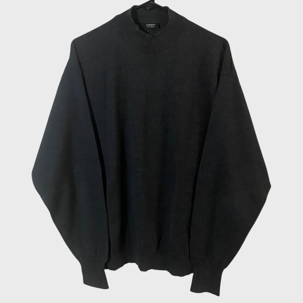 Expert By Evergreen Merino Wool Sweater Gray Men's Size XL Lightweight Mock-Neck